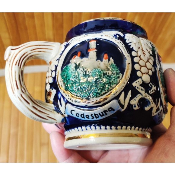 Marzi & Remy Vtg Blue German Beer Stein Punch Mug Raised Landmark Pictures #2885 - Picture 5 of 6